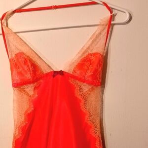 Victoria's Secret Hot Pink and Cream Lace Chemise